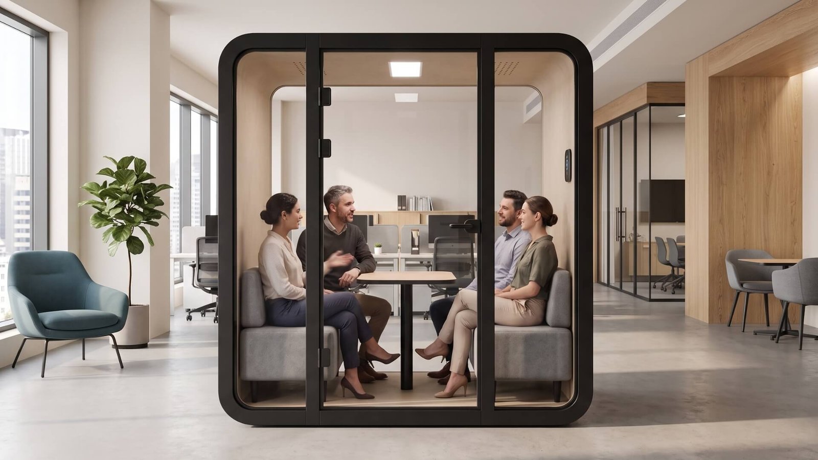 ¿Qué cabina acústica elegir? 4 MOOD Meet Cabina Acustica MOOD Color Negro Imagen de Ambiente MOOD furniture ES - MOOD Meet Cabina Acustica MOOD Color Negro Imagen de Ambiente MOOD furniture ES